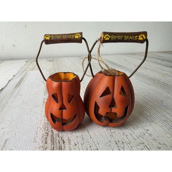 Boyds Bear pumpkin basket ornament Jack O'Lantern Halloween tree decor - Picture 1 of 9